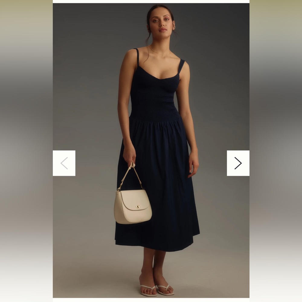 Dark Navy Reformation Linen Dress - Size 10